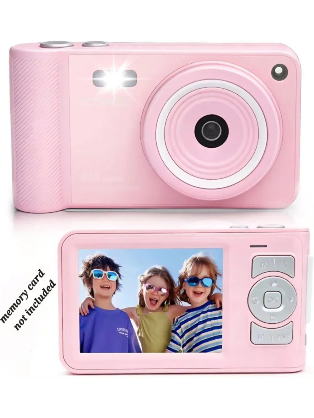 Digital Camera, 4K Vlogging Kids Camera with 44MP & 16X Zoom Anti-Shake, Pink